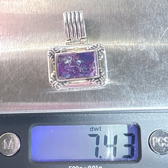 VTG Sterling Silver 925 Purple Copper Turquoise Bezel Set Pendant 1.25" Length - Picture 9 of 9